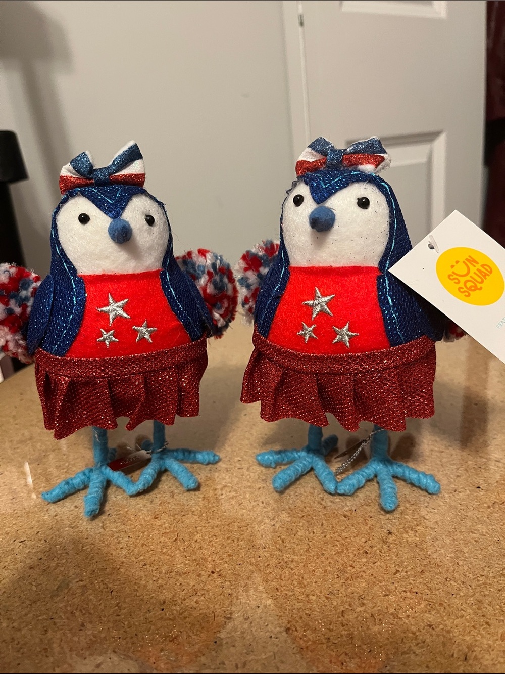 Patriotic Red & Blue Plush Bird Toy Pair for Birds